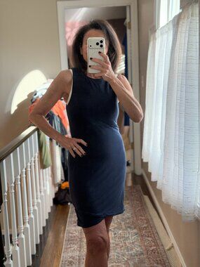 Athleta Navy Sleeveless Tulip Hem Tank Dress, sporty, athleasure